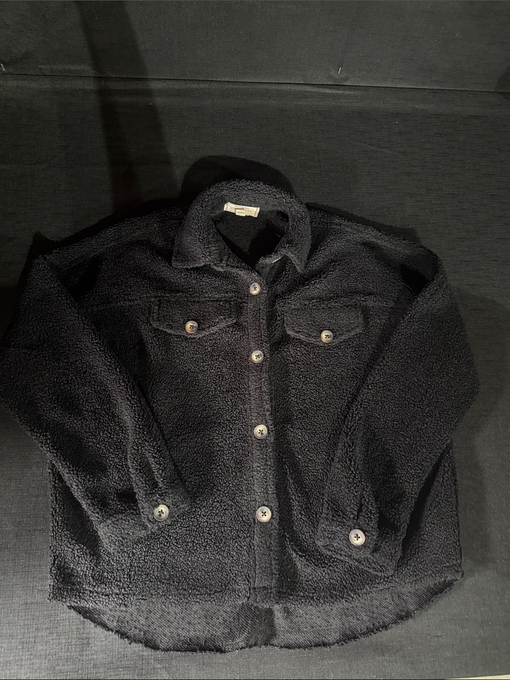 Kids Black Sherpa Button-Front Shirt Jacket